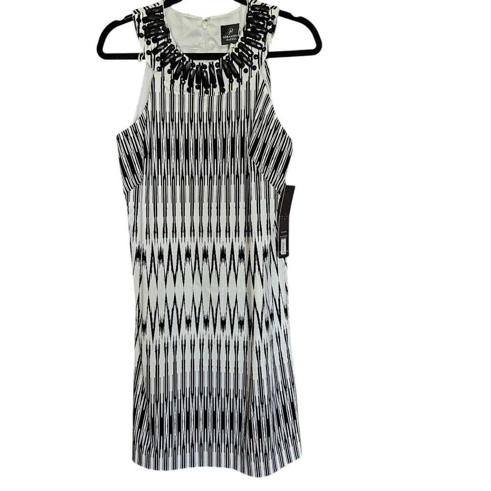 NEW Adrianna Papell Women Dress 10 Black/White Sleeveless Knee Length Polyester